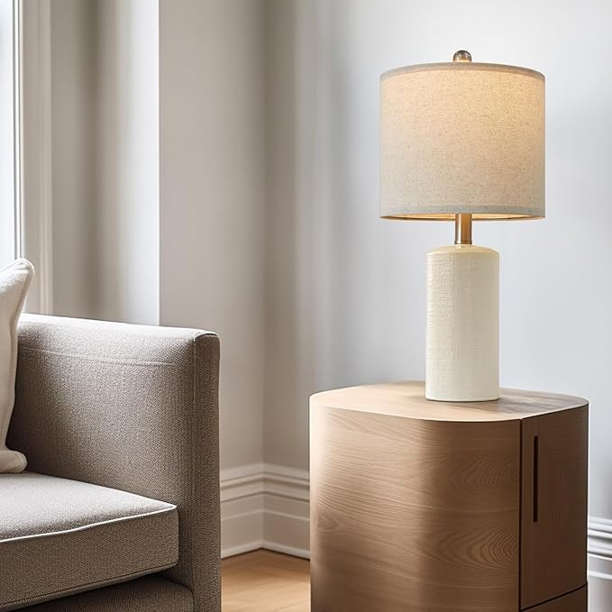 G-SAFAVA 20.25'' Ceramic Table Lamps Set of 2 Small Farmhouse Bedside lamp Creamy White Modern Nightstand End Table Lamps for Living Room Bedroom Study Office