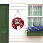 Christmas Snowman Front Door Sign Snowflake Wood Door Hanger for Outdoor Outside Porch Winter Cardinal Birds Decoration Welcome Sign Farmhouse Round Wall Hanging Xmas Wreath Decor for Home 12"x12"