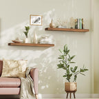 HOOBRO Floating Shelves for Wall, Wall Mounted Shelf Set of 2, 47.2" Hanging Shelf with Invisible Brackets, for Wall Storage in Bathroom Bedroom Kitchen Living Room Office, Rustic Brown BF120BJP201
