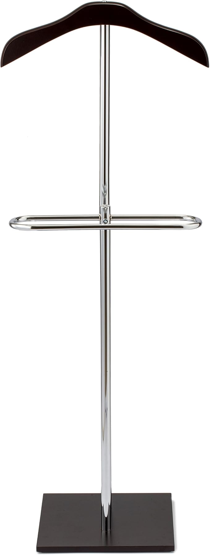 MyGift Brown Wood and Metal Valet and Suit Stand, Executive Men's Garment Organizer Rack Coat and Pants Hanger