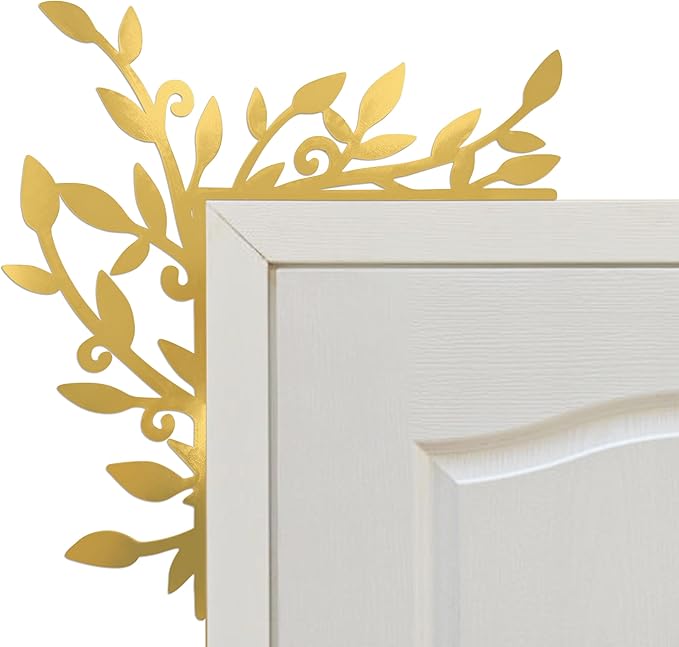 Urbraneco Floral Window and Door Corner Accent Leaf Corner Topper Decor Metal Hanging Decor for Door Corner(Gold)