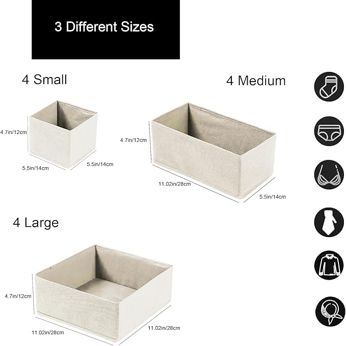 Drawer Organizer Clothes,12Pcs Dresser Drawer Organizers Foldable Closet Organization and Storage Dividers for Underwear, Sock, Baby Closet Organizer (Beige)