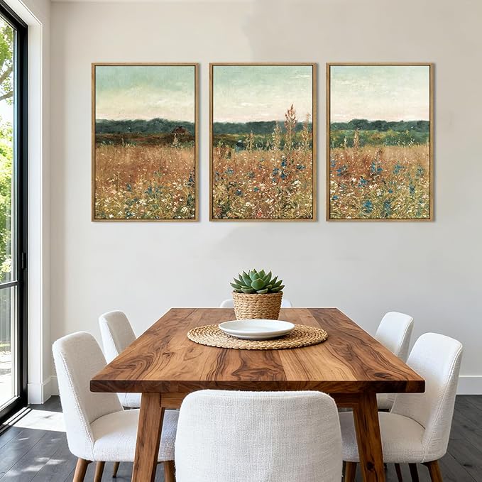 BINCUE Large Wildflower Wall Art Set Vintage Canvas Wall Decor Nature Wilderness Farmhouse Art Print for Living Room Bedroom Office 24x36 Inches