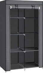 SONGMICS Portable Closet, Fabric Wardrobe, Clothes Rack with Shelves, Pockets, Large Capacity, 1 Hanging Rod, 34.6 x 17.7 x 66.1 Inches, Dove Gray URYG84GY