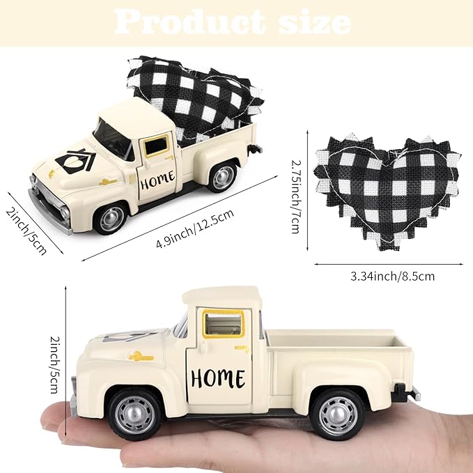 Vintage White Truck Decor with Heart Farmhouse Tiered Tray Decor Vintage Mini Truck Bookshelf Table Decors