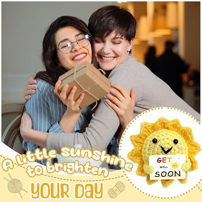 Get Well Soon Gifts - Handmade Crochet Sunshine with Positive Messages, Crochet Emotional Support Buddies for Surgery Recovery & Healing | Get Well Soon Gifts for Women, Men, Friend of All Ages