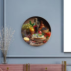 Decorative Plates for Wall Hanging, Wine, Fruit & Pizza Foods Painting Ceramic Plate, Wobble-Plate with Display Stand, Home Decor for Kitchen Cabinets, Farmhouse Round Tray 7 Inch
