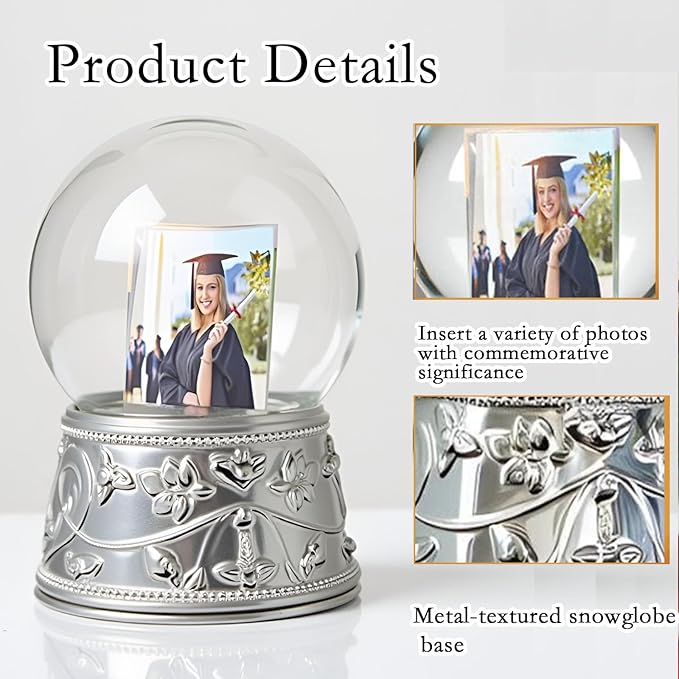 Snow Globe with 2 Sided Photo Frame, DIY Large Double Snowglobe with Picture Insert, for Family, Friends, Couples