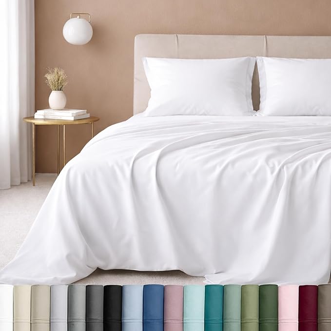 California Design Den XL Twin Sheets Set - Luxury 600 Thread Count 100% Cotton Sateen, Twin XL Sheet Set with All Around Elastic for a Snug Fit, Hotel Quality Bedding - White