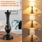 Seealle Upgraded Touch Lamps for Bedrooms Set of 2 - Nightstand Table Lamp with USB C+A, 3 Way Dimmable Lamps for Living Room, Office(White)