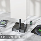 Touch Bedside Table Lamp For Nightstand - 3-Way Dimmable Night Lamp with USB A + Type C Charging Ports and two AC Outlets, Small Desk Light with E26 LED Bulb for Bedroom Living Room ,WHITE BLACK