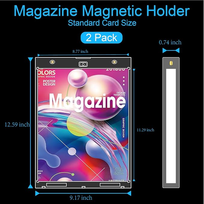 2-Pack Magazine Book Magnetic Holder - One Touch Magazine Magnetic Frame, Magazine Book Display Holders, UV Protection Comic Book Display Case, Clear Wall Mountable Protective Display Holder