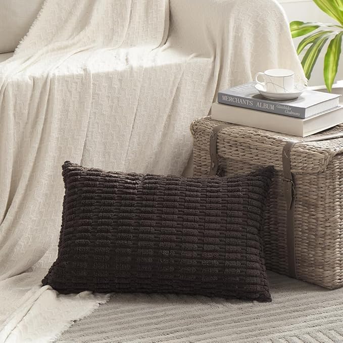 Fancy Homi 4 Packs Decorative Throw Pillow Covers for Living Room Couch Bed, Modern Farmhouse Boho Home Décor Accent Cushion Case, 24" x 12", Dark Brown