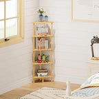 HOOBRO Corner Shelf Stand, 5-Tier Bamboo Corner Bookshelf, Plant Display Shelf, Corner Bookcase, Multipurpose Shelving Unit for Small Space, Living Room, Easy Assembly, Natural YL20CJ01