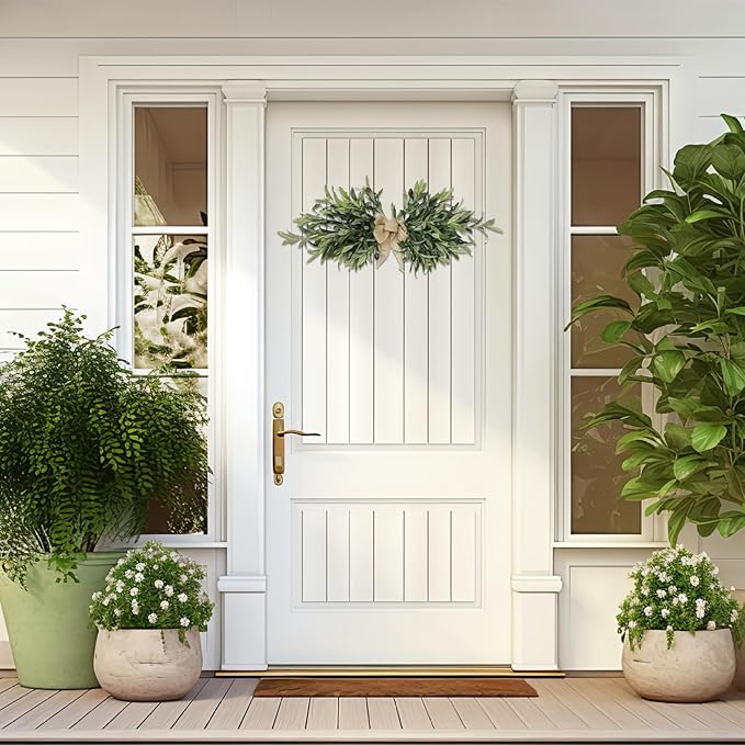 Greenery Swag, 24inch Artificial Olive Branches Swags with Bow, Summer Eucalyptus Wreath for Wedding Arch Party Wall Home Garden Decorations