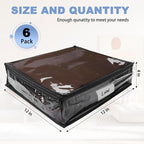 Clear Zippered Storage Bags Plastic Sweater Storage Bags with Zipper 6 Packs Clothing Organizer for Blankets Linen Sweater Bed Sheet Quilt Clothes Pillow (12 x 12 x 4 Inch, Black)