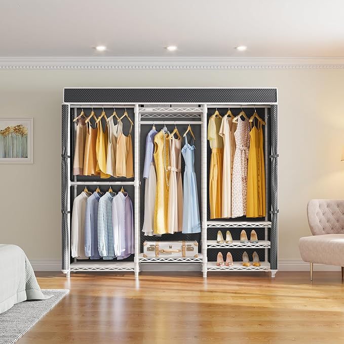 VIPEK V5C Medium Covered Clothes Rack Heavy Duty Portable Closet Wardrobe, Freestanding White Clothing Rack with Black Upgarded Polyester Cover, Adjustable Custom Closet Rack, 56.7" Lx15.7 Wx76.4 H