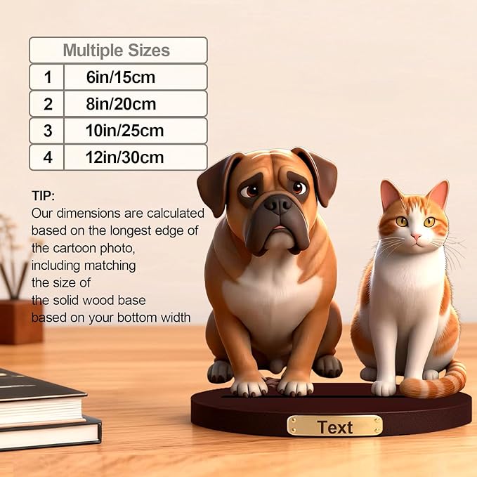 Personalized Photo Pet Cartoon Style Ornament Custom 3D Pet Statues From Photos Pet Memorial Desktop Display Customized Cartoon Figurine Desktop For Office Bedroom Gift'S For Dog Cat Lovers (Pet cartoon)