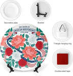 250th Anniversary Decorative Plates 10 Inch Modern Floral Patriotic Decorations Commemorative Plates with Stand Memorial Day 4th of July Veterans Day Home & Office