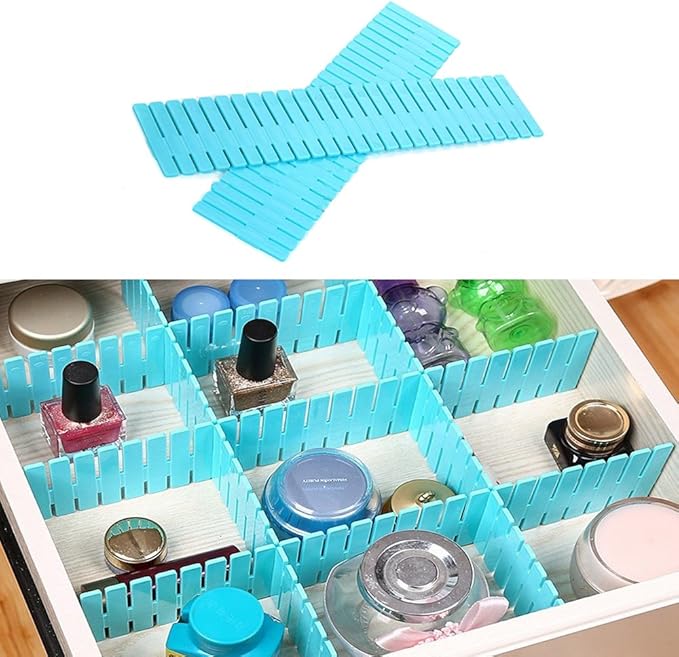 8pcs DIY Plastic Drawer Organizer Adjustable Drawer Dividers for Home Tidy Closet, Socks, Underwear, Office School Supplies, Kitchen Utensil Tools (Blue)