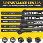 Tribe Lifting Resistance Bands for Working Out Men and Women - Set of 5 Pull Up Bands for Strength Training, Exercise Bands with Handles, Door Anchor and Bar Options for Home Gym