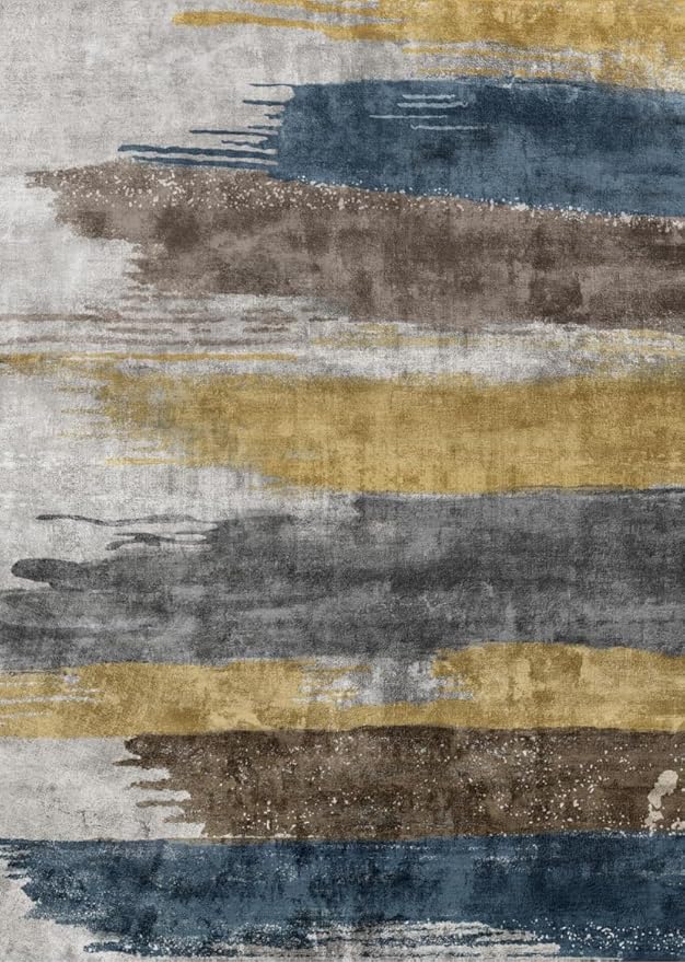 Ciicool Modern Abstract Area Rug 2x3 Washable Small Entryway Rugs, Non-Slip Low Pile Throw Rug, Foldable Kitchen Bathroom Rugs, Yellow Grey Blue Floor Carpet for Entrance Bedroom Indoor Doormat