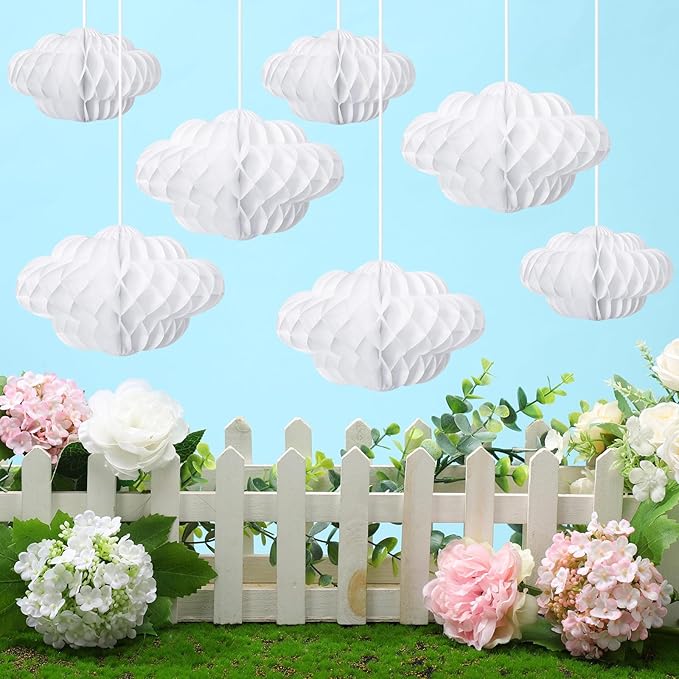 Affrolling 20 Pcs 3D Cloud Decorations Hanging Honeycomb Decor Artificial Cloud Ornaments for Ceiling Art Wedding Birthday Nursery Room Baby Shower Party Decorations (Medium,Classical Style)