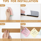Felt Pin Board Bar Strips Bulletin Board for Bedrooms Offices Home Wall Decoration, Notice Board Self Adhesive Cork Board with 35 Push Pins for Paste Notes, Photos, Schedules