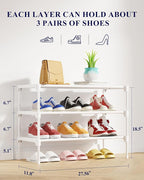 Kitsure Shoe Rack - Non-Woven Shoe Rack Shelf, Shoe Organizer for Closet, Entryway, Garage & Corridor, Stackable Shoe Shelves, 27.5" Wide - 3 Tier, White