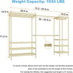 Ulif E11 Heavy-Duty Garment Rack, Metal Freestanding Clothes Rack and Closet Storage Organizer System with 8 Shelves and 4 Hanger Rods, (73.2-97.6)" W x 14.5" D x 71.2" H, Load 1034 LBS, Gold
