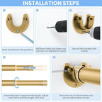 Closet Rods for Hanging Clothes, 17 to 84 Inch Heavy Duty Stepless Adjustable Closet Hanging Rod, 1.3 Inch Diameter Metal Closet Rod for Wardrobes Laundry Bedroom RV, Gold