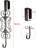 2 PCS Wreath Hangers for Front Door 15.5" Wreath Hook Over the Door, Decorative Scroll and Fleur De lis Wreath Holder,Antique Brass