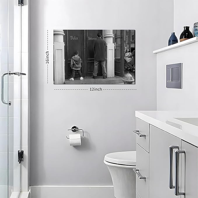 Funny Bathroom Wall Decor Black and White Wall Art - Classic Movie Posters Canvas Print, Vintage Funny Wall Art for Office Lounge Area Restroom Bathroom Decor 12x16 inch