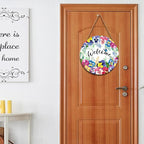 Harooni Welcome Spring Summer Floral Flowers Wreaths Sign for Front Door Decor Farmhouse Spring Wood Door Hanger Rustic Wooden Welcome Spring Hanging Door Wall Sign for Outdoor Outside Porch 12”x12”