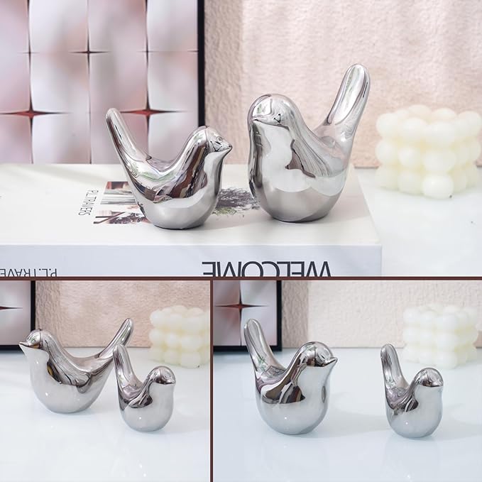 Notakia Silver Birds Statues Home Decor Modern Style Decorative Ornaments for Silver Table Decor Living Room, Bedroom, Office Desktop