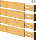 Bamboo Drawer Dividers Organizers, Kitchen Drawer Organizer, Adjustable Drawer Divider for Clothes, Kitchen, Dresser, Bedroom, Bathroom and Office, 4-Pack (Natural, 12-17 IN)