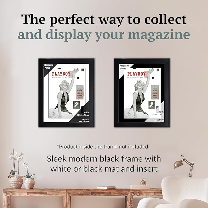 Creative Picture Frames 8.25 x 11.50 Magazine Frame with Full-Strength Glass, Holds Up To A 1/4" Thick Media with Installed Hangers for Easy Mounting, 11x14 Black Frame with White Mat