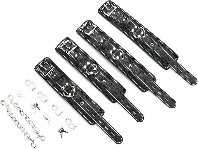 EXREIZST Expandable 3 in 1 Spreader Bar Set with Bag and 4 Premium Soft Pad Leather Straps with 2 Chains Adjustable Home Yoga Bar Kit, Black