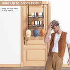 Over Door Hat Organizer 3 Tier Wall Mounted Hat Rack with 2 Adjustable Metal Basket and 3 Hooks Hat Organizer for Baseball caps Hat Hanger Holder Display for Door Closet, Cap Organizer Storage