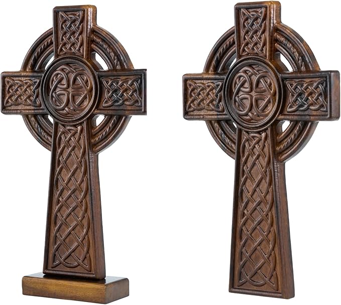 DAICAT - Hand-carved Wooden Celtics Wall Cross, 10 Inch Celtic Cross for Home Decor, Spiritual and Religious Wall Art Décor, Unique Gift for Birthday, (No 4)