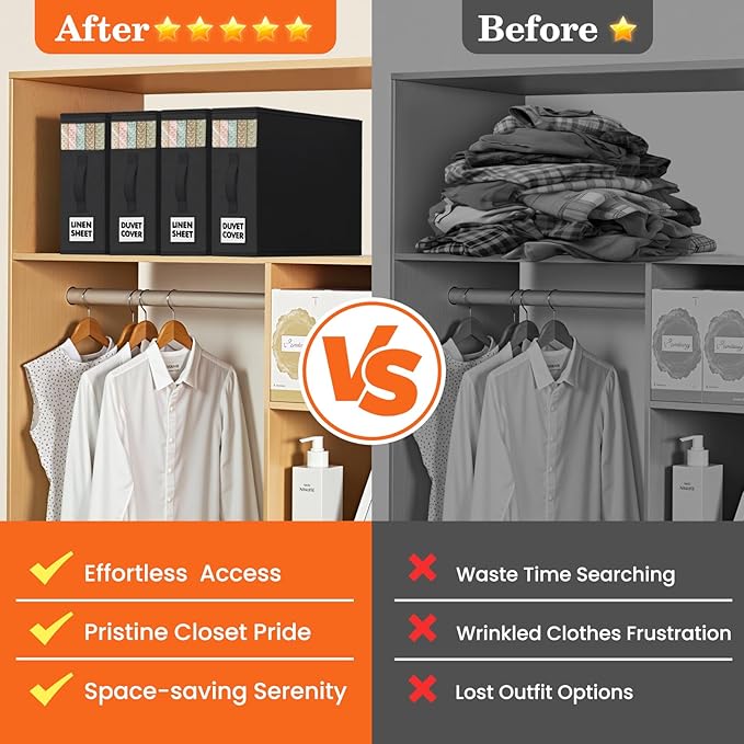 WOWBOX Sheet Organizers and Storage,Closet Bed Sheet Organizer Under Bed Storage and Organization with Label Cards & Clear Window for Bedding Sheets,Duvet Covers,Blankets (10 Pack，Black)