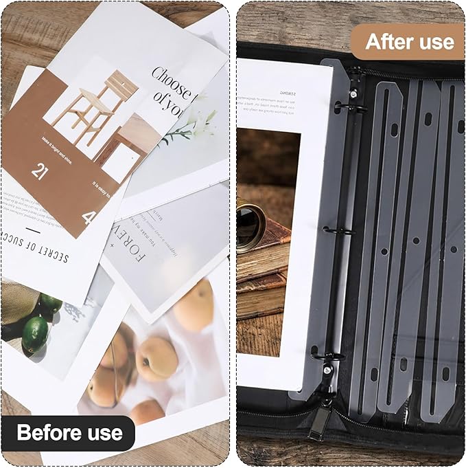 Amabro 24Pcs 3 Hole Magazine Binder Inserts Holders, 3 Ring Binder Strips Sheet Magazine Organizer Accessories Protectors Music Folder Paper Filebook Heavyweight Letter Size 11.81 x 1.14 Inch(White)