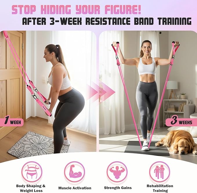 Resistance Bands with Handles for Women, Exercise Bands Set for Physical Therapy Yoga Pilates, 5 Level Workout Bands for Working Out with Door Anchor, Home Gym Fitness Equipment