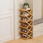 The 9-Tier No-Assembly Bamboo Rack, Foldable Space-Saving Organizer for Shoes, No Assembly Narrow Shoe Shelf for Entryway Closet Dorm (Yellow, 6)