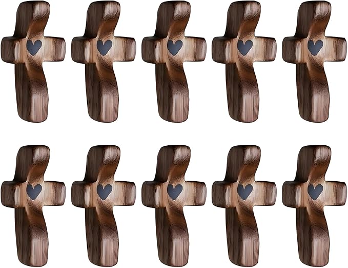 Cross My Heart/Encouragement Gift Wooden Cross Fidget for Clutching, Clinging and Praying Religious Gift(Black 10pcs)