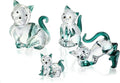 HDCRYSTALGIFTS 2'' Blown Glass Cat Figurines Collectibles Pack of 4 Emerald Green Crystal Kitty Animal Statue Kitten Sculpture for Home Decor Gift for Cat Lovers