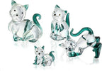 HDCRYSTALGIFTS 2'' Blown Glass Cat Figurines Collectibles Pack of 4 Emerald Green Crystal Kitty Animal Statue Kitten Sculpture for Home Decor Gift for Cat Lovers