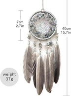 Car Rear View Mirrior Hanging Accessories Gray Dream Catcher Small, Crystals Stones Feather Pendant Interior Rearview Mirror Decoration