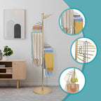 Metal Scarf Rack, Freestanding Spiral Scarf Holder Commercial Hijab Organizer Belt Pants Hanger with 30 Rods for Clothing Store Home, Space Saving Shelves (Color: Gold, Size: 17''x67'')