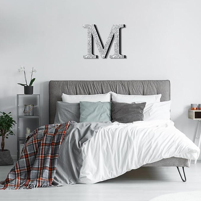 Qunclay 8'' Silver Crystal Diamond Bling Letters Crushed Diamond Decoration Wooden Glitter Letter with Screw and Hooks Rhinestone Gift for Wedding Y2k Mcbling Bedroom Wall Decor (Letter M)